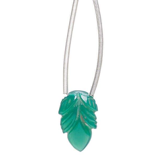 Green onyx 1pkg1, hand-cut top-drilled carved leaf bead 18x12mm image number 0