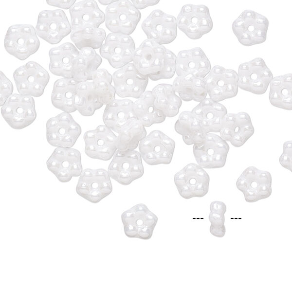 Bead, Preciosa, Czech pressed glass, opaque alabaster snow white, 5x2mm forget-me-not flower. Sold per pkg of 50. image number 0