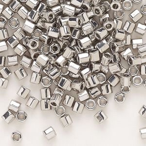 Seed bead, Delica®, glass, pkg/4g, #8 cut, opaque palladium-plated (DBLC-0038).