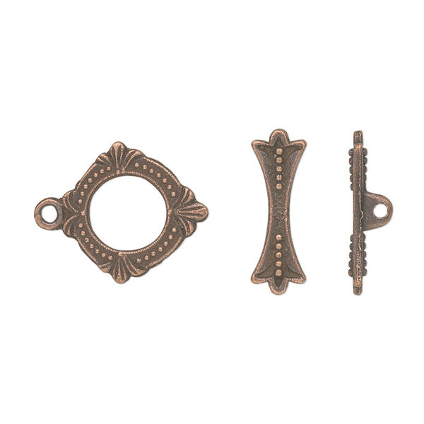 Clasp, toggle, antique copper-plated "pewter" (zinc-based alloy), 15x14mm double-sided round. Sold per pkg of 20. image number 0
