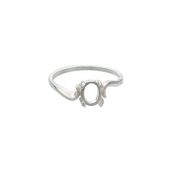 Ring, sterling silver, swirl band with 7x5mm pre-notched 4-prong oval setting, size 7.5. Sold individually. image number 0