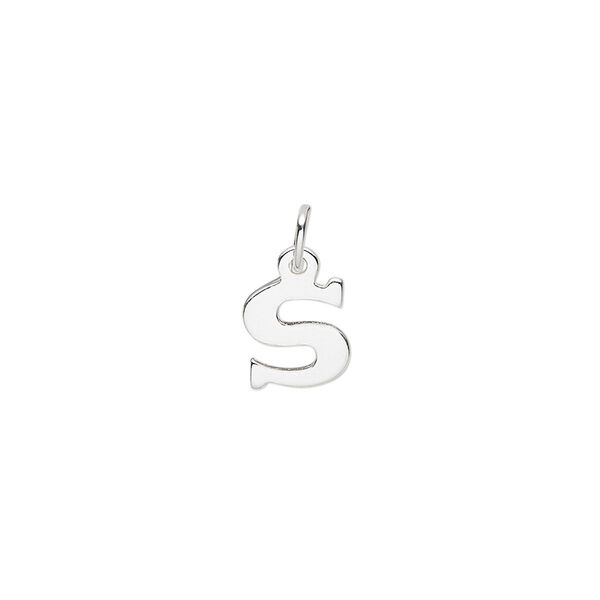 Charm, sterling silver, 8mm single-sided block alphabet letter "S." Sold individually. image number 0