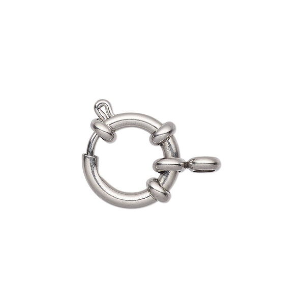 Clasp, springring, stainless steel, 15mm with nautical design. Sold individually. image number 0