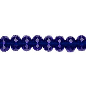 Bead, Czech fire-polished glass, translucent cobalt, 9x5mm faceted rondelle. Sold per 15-1/2" to 16" strand.