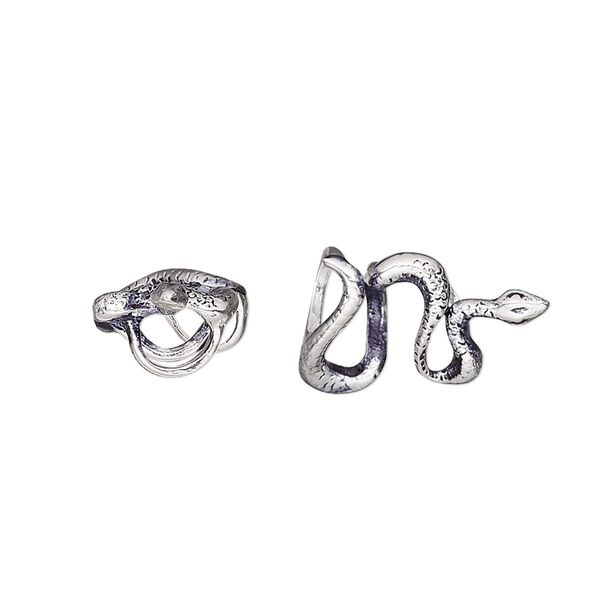 Slide, antique silver-plated brass, 19x11mm single-sided snake with (3) 4mm holes. Sold individually. image number 0