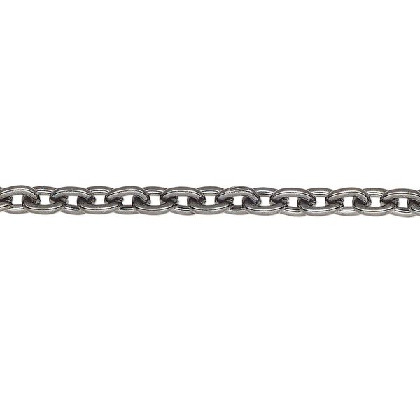 Chain, dark gunmetal-finished steel, 3.9mm oval rolo. Sold per 5-ft section. image number 0