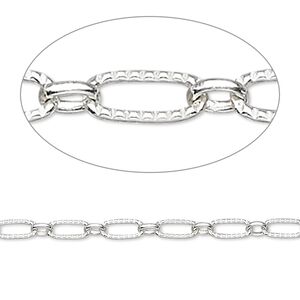Chain 1pkg1 sterling silver long & short, 3mm textured oval, 5 foot unfinished