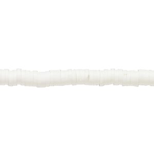 Bead, polymer clay, opaque white, 4x1mm heishi. Sold per pkg of (2) 16-inch strands.