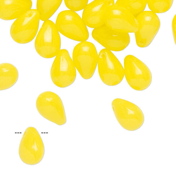 Bead, pressed glass, opaque yellow, 10x6mm top-drilled teardrop. Sold per 1-ounce pkg, approximately 60 beads. image number 0