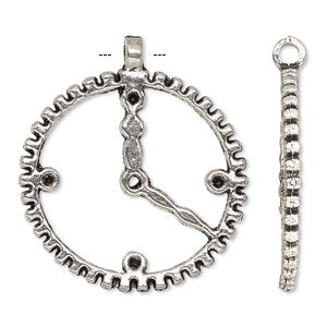 Focal, antique silver-plated "pewter" (zinc-based alloy), 30mm single-sided clock face with open gear wheel and (5) PP18 settings. Sold per pkg of 4.