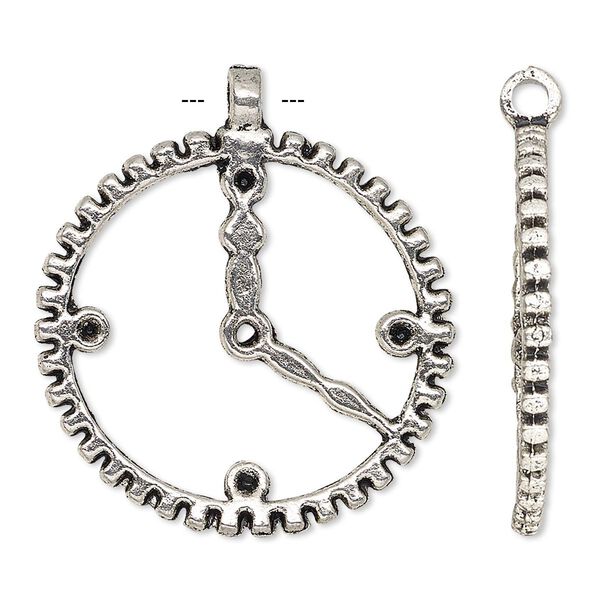 Focal, antique silver-plated "pewter" (zinc-based alloy), 30mm single-sided clock face with open gear wheel and (5) PP18 settings. Sold per pkg of 4. image number 0