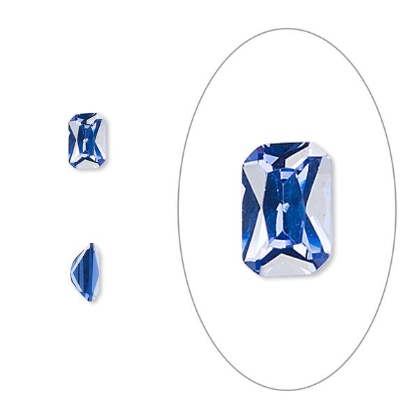 Gem, cubic zirconia, spinel blue, 6x4mm faceted emerald-cut, Mohs hardness 8-1/2. Sold per pkg of 2. image number 0