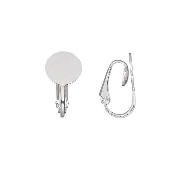 Earring, clip-on, silver-plated steel, 18mm hinged with 10mm round flat pad. Sold per pkg of 5 pairs. image number 0