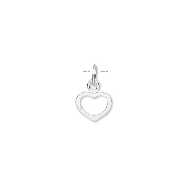 Charm, sterling silver, 8x7mm double-sided flat open heart. Sold per pkg of 6. image number 0