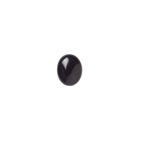 Cabochon, blue goldstone (glass) (man-made), 10x8mm calibrated oval. Sold per pkg of 6. image number 0