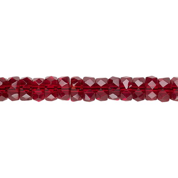 Bead, Czech fire-polished glass, garnet red, 6x3mm faceted rondelle. Sold per 15.5-16 inch strand. image number 0