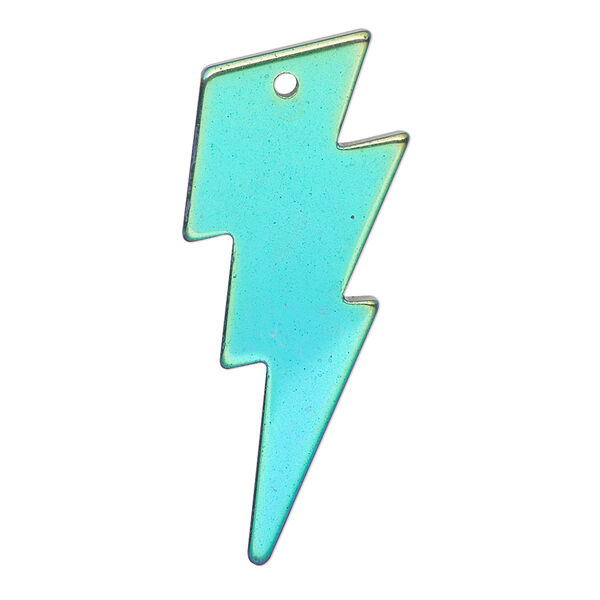 Focal, electroplated Hemalyke™ (man-made), rainbow, 40x16mm double-sided lightning bolt. Sold individually. image number 0