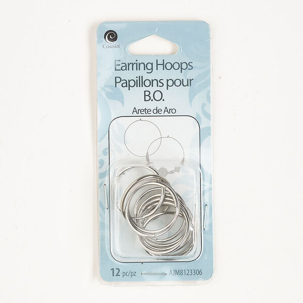 Earring, silver-finished steel, 21mm round hoop with endless-loop closure. Sold per pkg of 6 pairs. image number 0