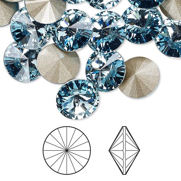 Chaton 288pk aquamarine foil back, Swarovski® 10.54-10.91mm rivoli SS47 1122 image number 0
