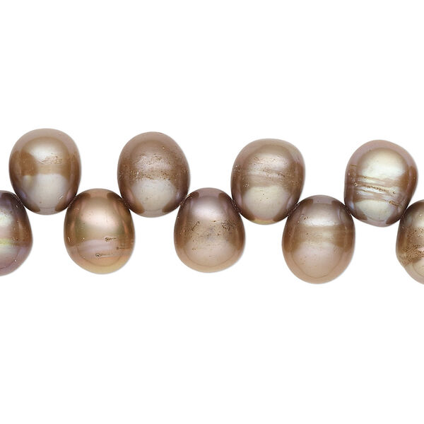 Pearl, cultured freshwater (dyed), taupe, 8x7mm-9x8mm top-drilled rice with 0.4-0.5mm hole, C grade, Mohs hardness 2-1/2 to 4. Sold per 15-inch strand. image number 0