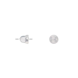 Earnut 1pkg2 sterling silver, 5x4.5mm bell, silicone clear 1 pair