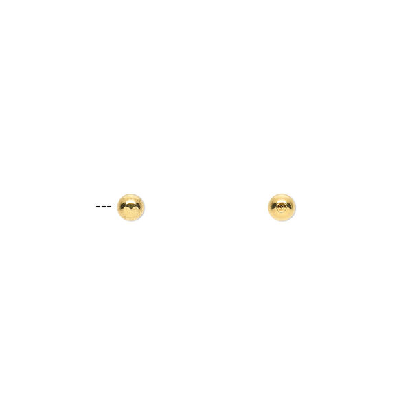 Bead end, gold-plated brass, 3mm half-drilled round. Sold per pkg of 10. image number 0