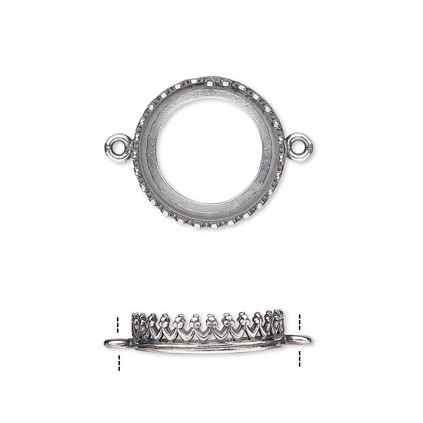 Link, JBB Findings, antique silver-plated brass, 16mm round with open back and decorative trim, 14mm round bezel setting. Sold per pkg of 2. image number 0
