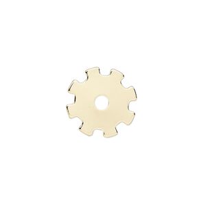 Component, gold-finished steel, 15mm gear with 2.5mm center hole. Sold per pkg of 10.