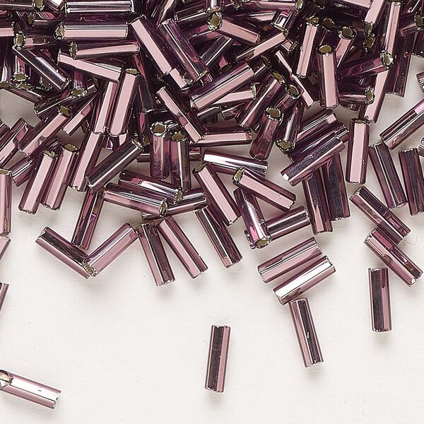 Bead, Preciosa Ornela Czech glass, bugle bead, pkg/50g, 1/4 inch, silver-lined transparent amethyst, (27060). image number 0