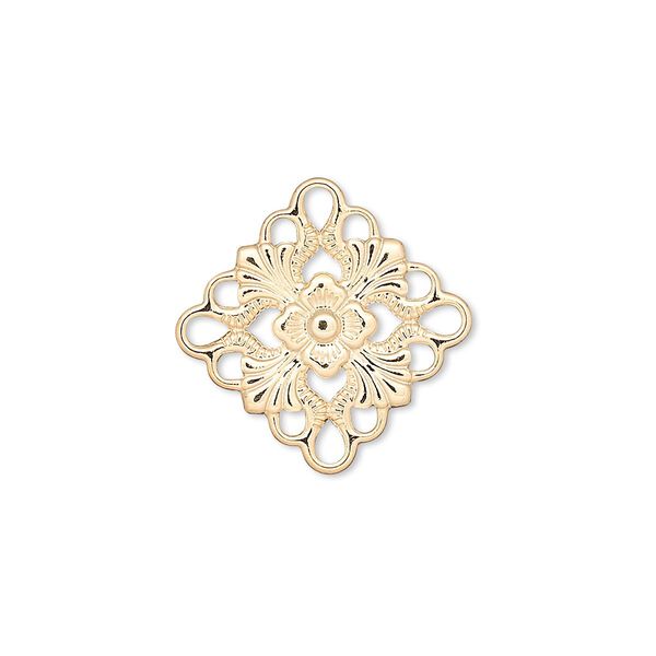 Link, gold-plated brass, 20mm single-sided diamond. Sold per pkg of 48. image number 0