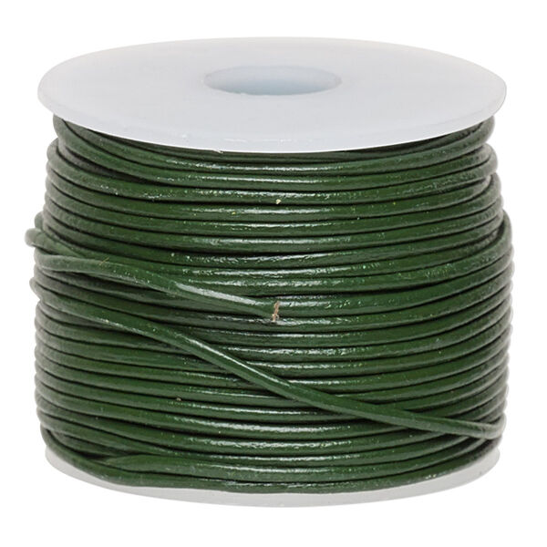 Cord, leather (dyed), dark green, 0.5-0.8mm round. Sold per 25-yard spool. image number 0