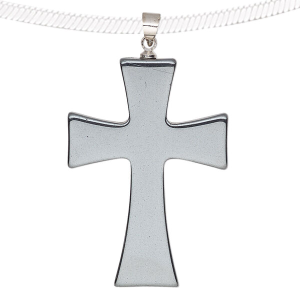 Pendant, Hemalyke™ (man-made) and silver-finished brass, 38x27mm double-sided cross. Sold individually. image number 0