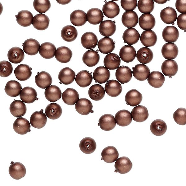 Czech glass 1pkg100, pearl-coated druk round bead opaque matte mocha 4mm image number 0