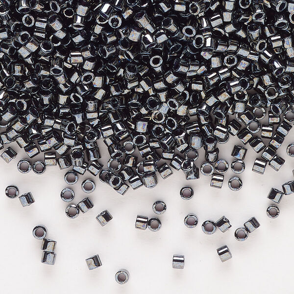 Seed bead, Delica®, glass, pkg/50g, #10 round, opaque metallic gunmetal (DBM-0001). image number 0