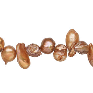 Freshwater pearl 1pkg1, top-drilled mixed shapes, 14 inch dark cinnamon 6x5-15x8mm cultured