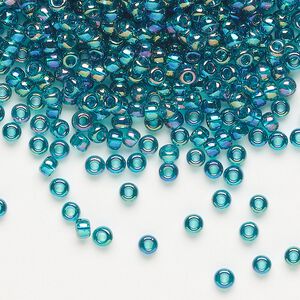 Seed bead, Miyuki, glass, pkg/250g, #8 rocaille, translucent rainbow teal (RR-2458).