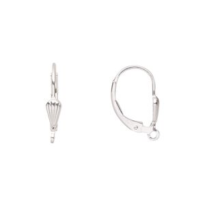 Ear wire leverback 1pkg2 sterling silver, 16mm / 5x3mm shell / open loop, 1 pair