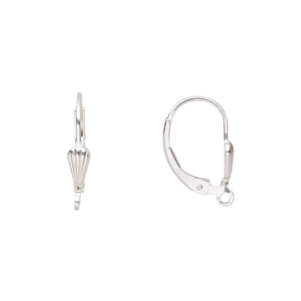 Ear wire leverback 1pkg2 sterling silver, 16mm / 5x3mm shell / open loop, 1 pair image number 0