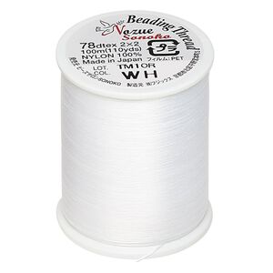 Thread, Nozue Sonoko, nylon, white, 0.29mm diameter, 8-pound test. Sold per 110-yard spool.