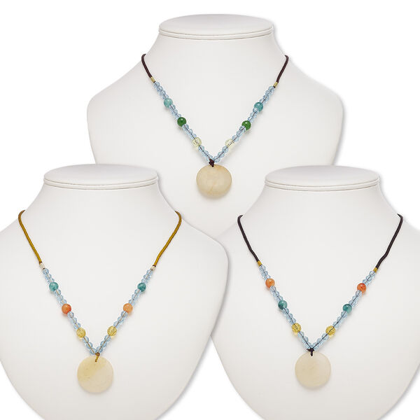 Multi-gemstone / acrylic / glass 1pkg3, round pendant necklace B- grade, mix continuous loop 20-24 inch 29-30mm image number 0