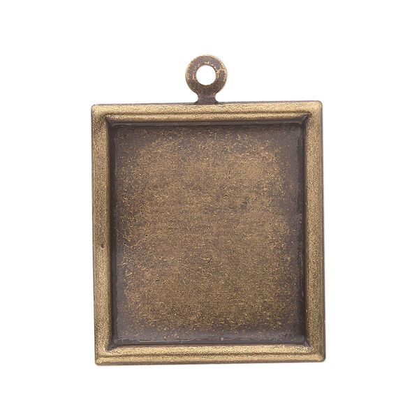 Drop, antiqued brass, 28x25mm rectangle with 23x20mm rectangle cabochon setting. Sold per pkg of 4. image number 0