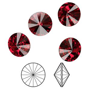 Chaton 4pk Siam foil back, Crystal Passions® 12mm rivoli 1122