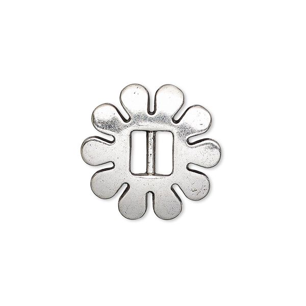Slide, antiqued silver-finished "pewter" (zinc-based alloy), 20x20mm single-sided flower, 6x2.5mm hole. Sold per pkg of 6. image number 0
