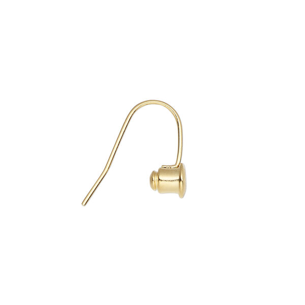 Ear wire 1pkg10, earstud converter, gold-plated brass / silicone, 14mm fishhook with 5mm barrel, fits up to 22 gauge earstud, 5 pair image number 1
