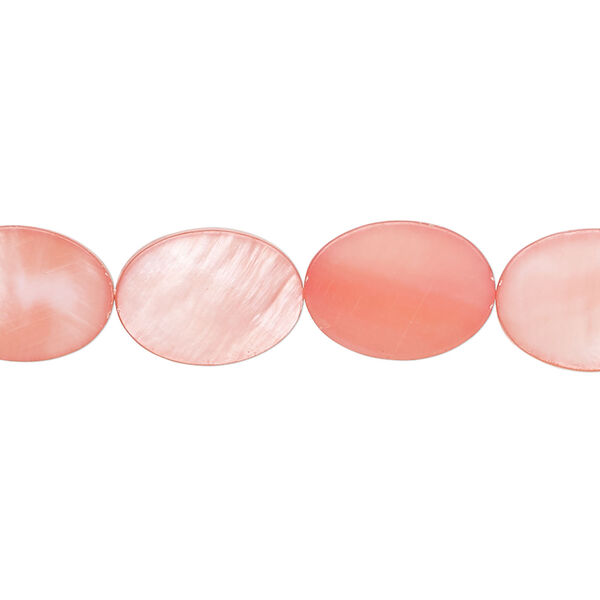 Mother-of-pearl shell 1pkg1, flat oval bead 15 inch pink 14x10mm-15x11mm image number 0