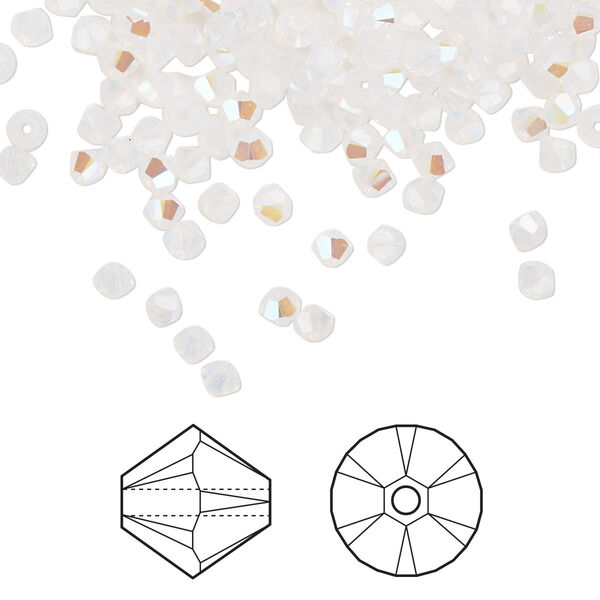 Bead 144pk white opal shimmer, Crystal Passions® 3mm bicone 5328 image number 0