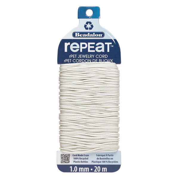 Cord, Beadalon® RePEaT™, recycled polyethylene, cloud, 1mm, 100-pound test. Sold per 20-meter card. image number 0