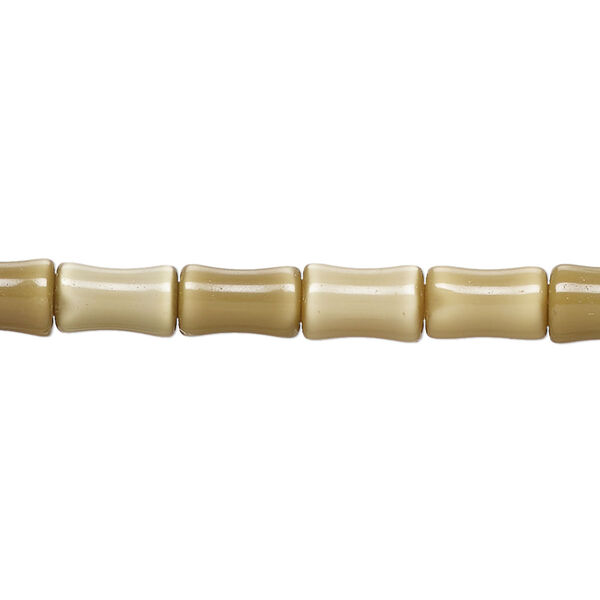 Bead, cat's eye glass (fiber optic glass), khaki, 9x5mm-10x7mm bamboo. Sold per 14-inch strand, approximately 40 beads. image number 0