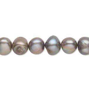 Pearl, cultured freshwater (dyed), pewter, 8-9mm flat-sided potato, Mohs hardness 2-1/2 to 4. Sold per 15" to 16" strand.