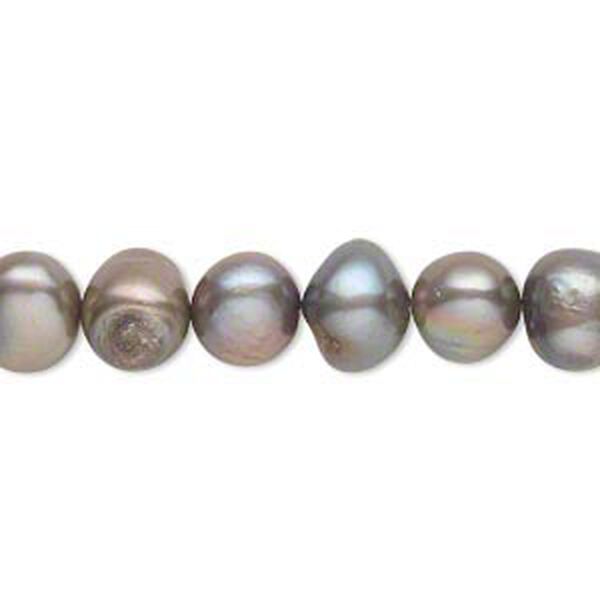 Pearl, cultured freshwater (dyed), pewter, 8-9mm flat-sided potato, Mohs hardness 2-1/2 to 4. Sold per 15" to 16" strand. image number 0